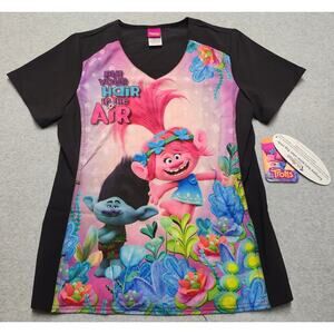 DreamWorks Trolls Scrub Top Womens Small Poppy V Neck Pockets NWT